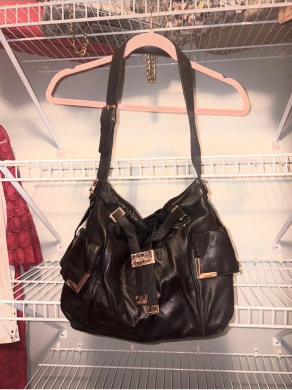 Michael Kors Beverly large black leather shoulder hobo tote bag, Preloved!!